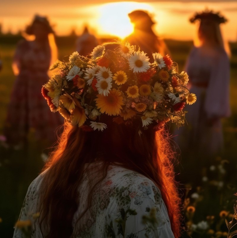 frauen-mit-blumenkraenzen-am-feld